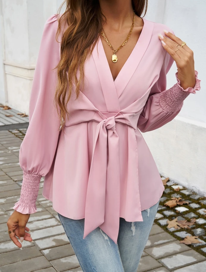 

Женская Асимметричная Блузка с V-образным вырезом и длинным рукавом