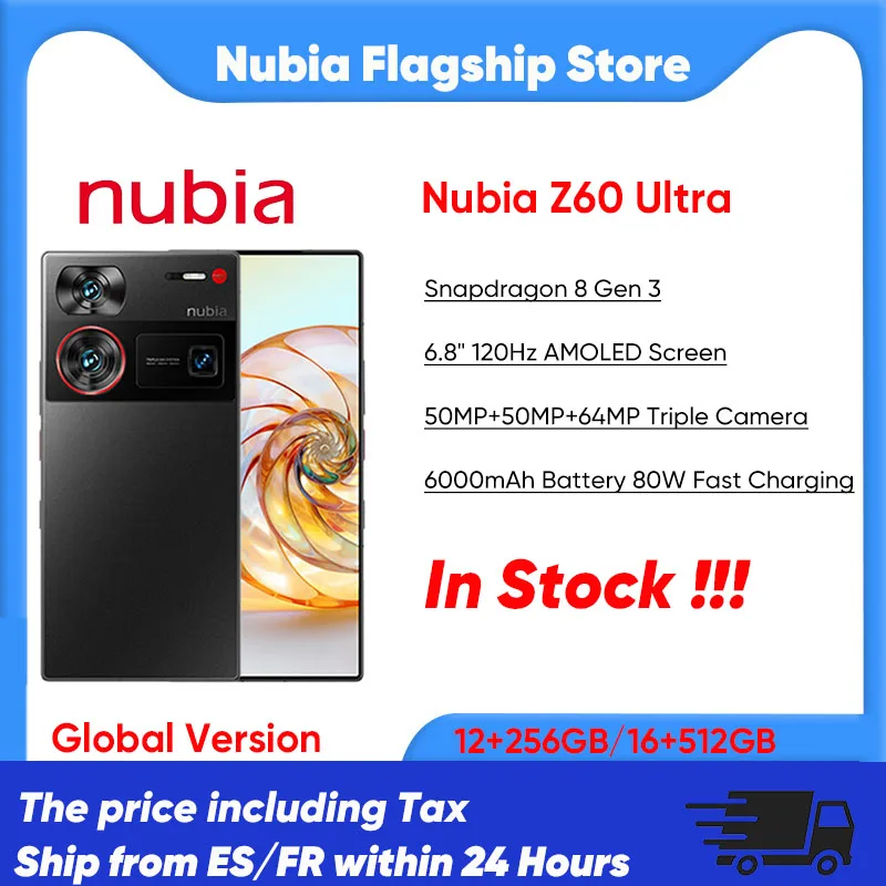 ZTE Nubia Z60 Ultra Smartphone 5G Snapdragon 8 Gen 3 6.8 120Hz AMOLED Screen 80W Fast Charging 64MP Camera 12GB + 256GB/16GB + 512GB Storage Global Version