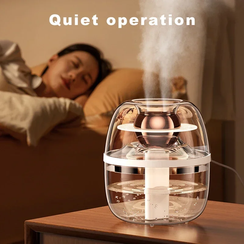 

New 2L Double Spray Humidifier Home Mute Transparent Spray Fog with Night Light Usb Large Capacity Humidifier for Bedroom Office