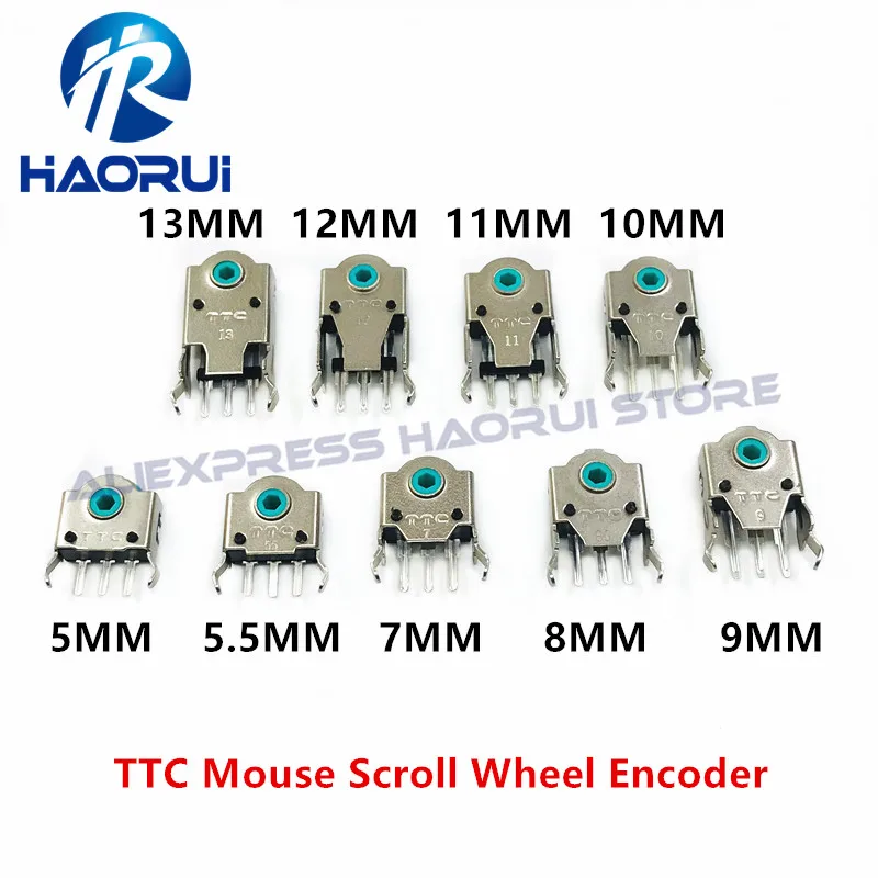 

5Pcs TTC Green core decoder 5/5.5/7/8/9/10/11/12/13mm Rotary Mouse Scroll Wheel Encoder 1.74mm for Mouse Page scrolling browsing