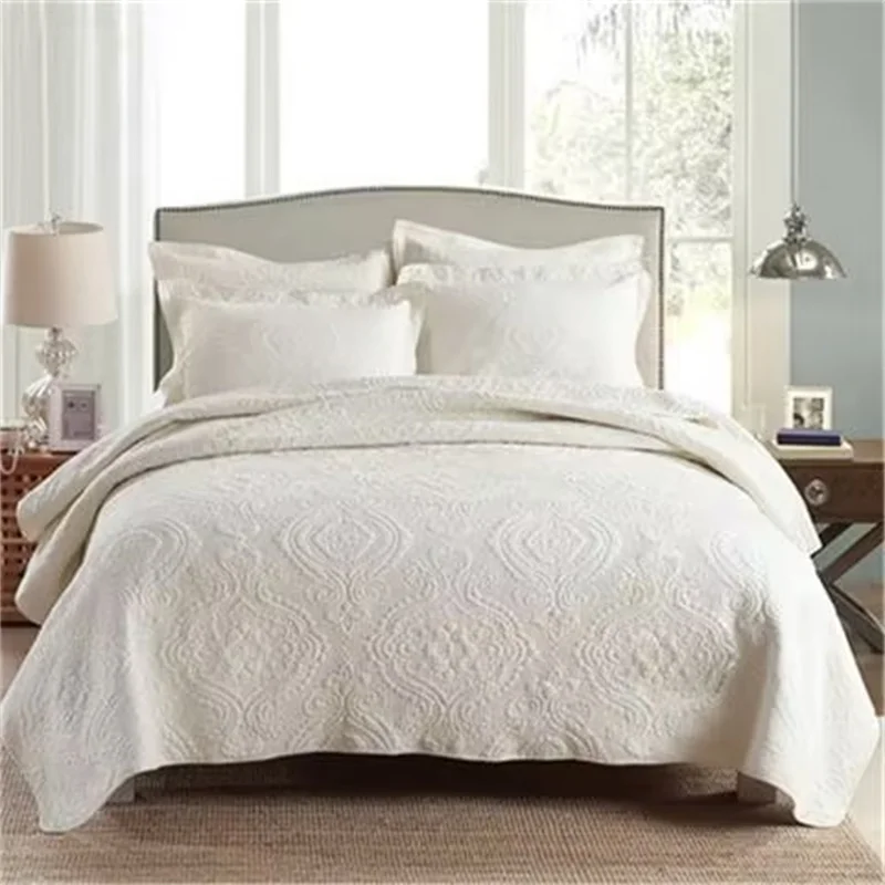 Colcha 100% Algodão Acolchoada Queen King, Conjunto de Cama Sólido Retrô para Casal, com Lençol, Cobertura, Manta e Fronhas