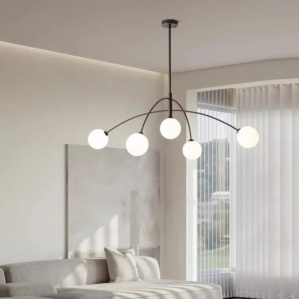 SANDYHA Moderne einfache Kristall-Pendelleuchte, milchig-weiße Glaskugel, luxuriöse LED-Lampe für Esszimmer, Schlafzimmer, Arbeitszimmer, Pendelleuchte