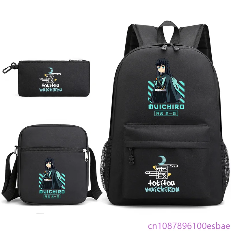 

New Boys Girls Three Piece Backpack Anime Tokitou Muichirou Backpack Shoulder Bag Pencil Bag School Bags Opening Gift
