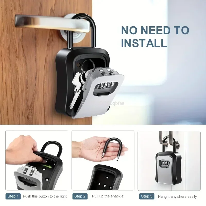 4-digit Password Box Free Installation Outdoor Password Key Box Extended Lock Hook Hanging Key Storage Waterproof Key