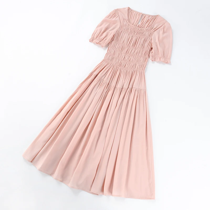 

Breathable Large Size Peach Pit Dr Summer New Sle ort Sve Square Collar Princ Sle Cable Stripe Skirt Casual Wo...