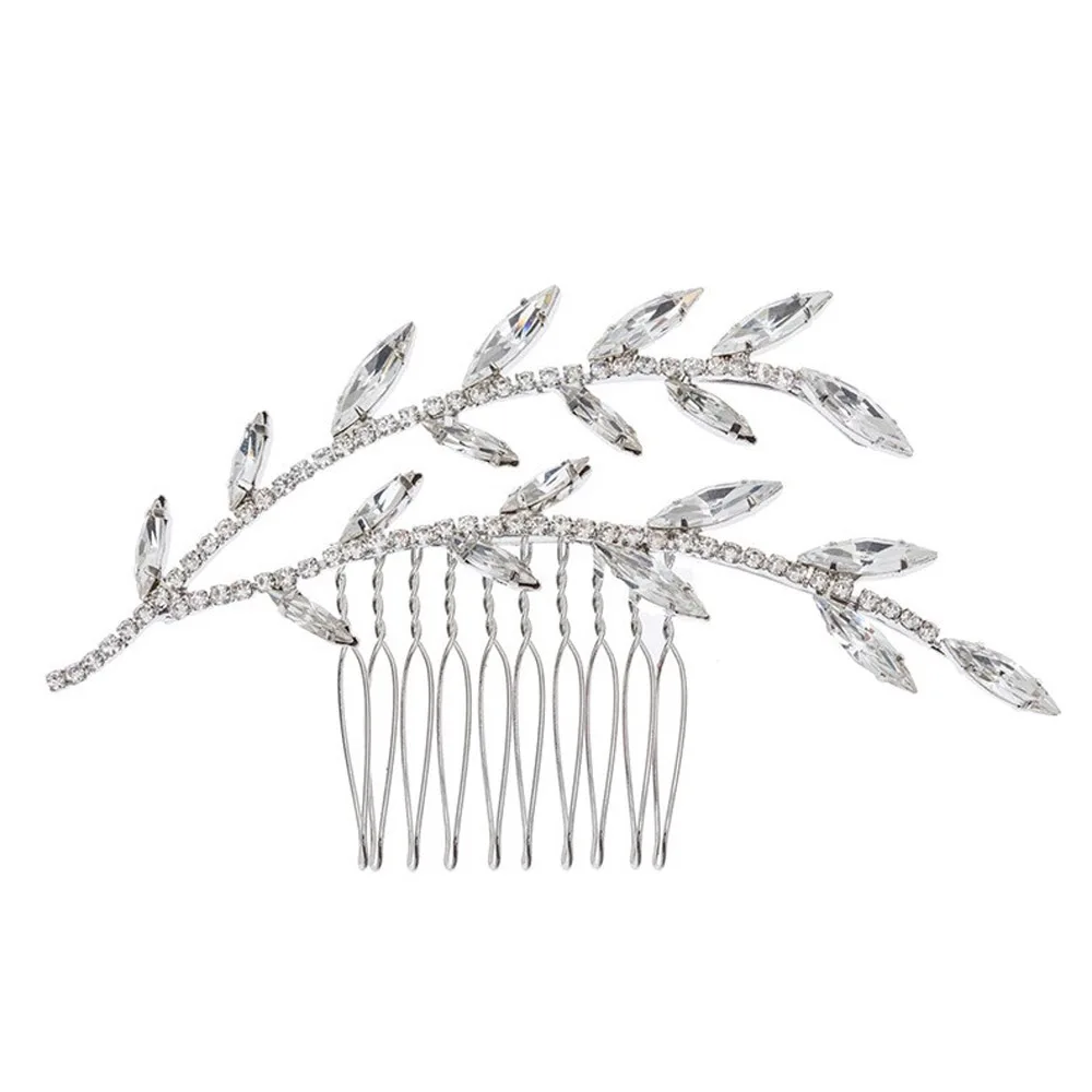Stonefans Fashion Leaf Crystal Hair Comb Bridal Hair Accessories Branch Headband Princess Traia Headpiece Wedding Jewelry Gift