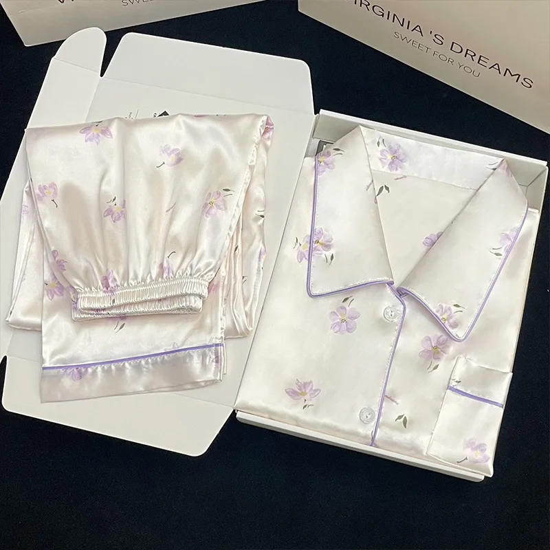 

Magnolia Ice Silk весенне-летний пижамный комплект с длинными рукавами для женщин, тонкие высококачественные женские пижамы, простой костюм для домашней одежды