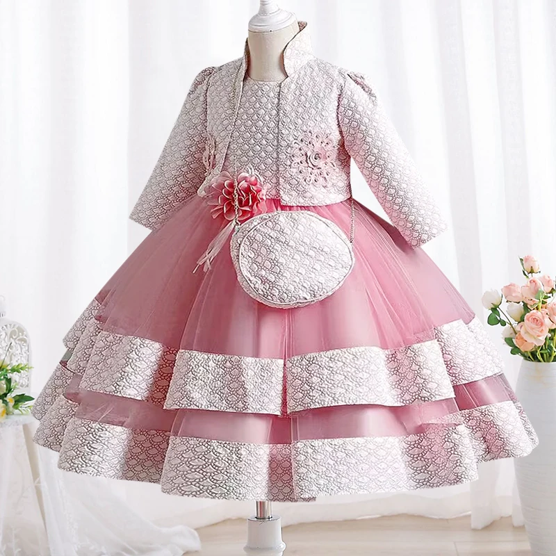 

3-10 Year Old New Girls' Princess Dress Children's Christmas Show Long Sleeve Coat Dress Autumn Girls' Party Prom Dress