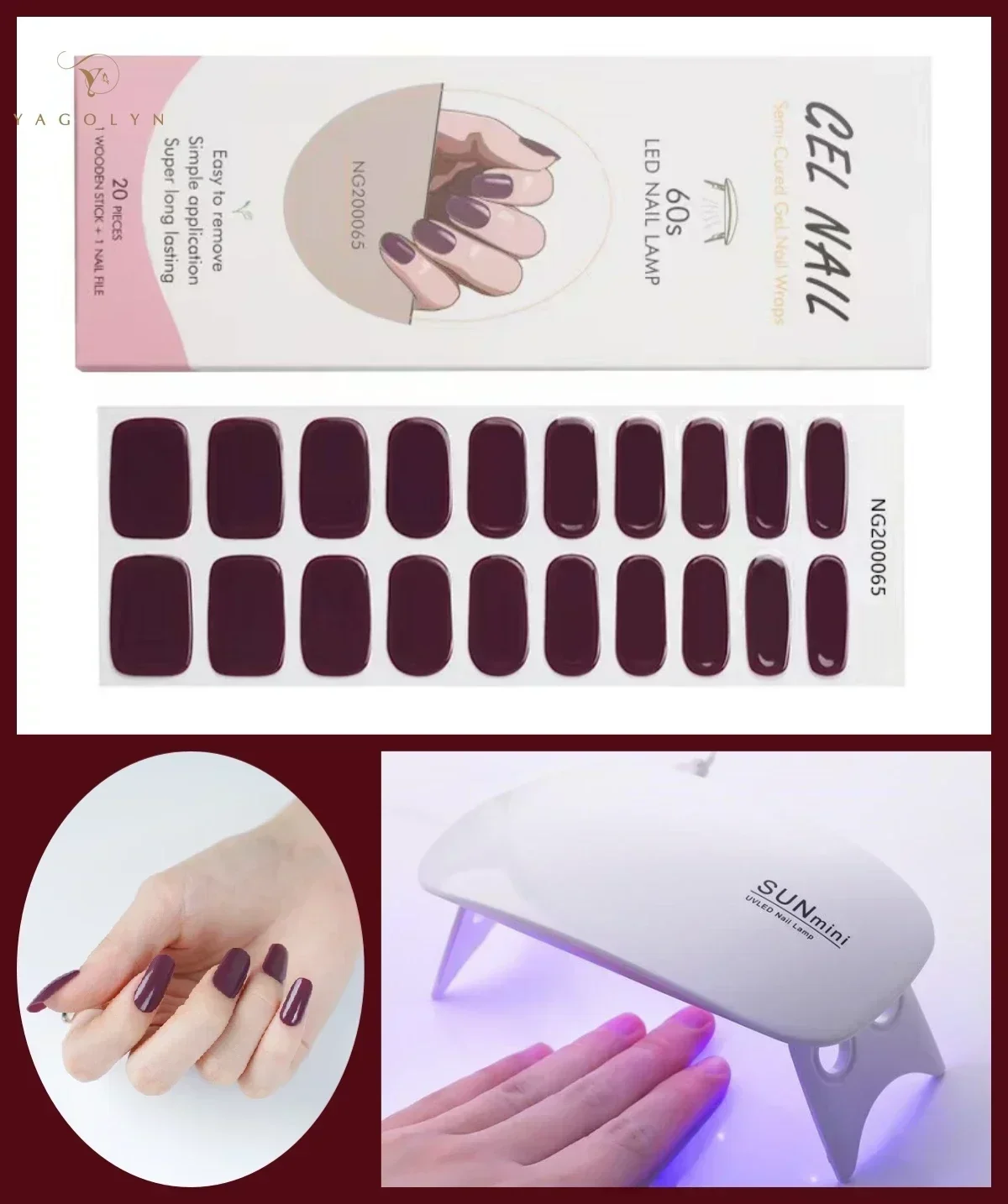 2er-Set halbgehärtete Gel-Nagelstreifen-Aufkleber mit 6W UV-Lampe, klebende, langanhaltende Nagelgel-Wraps, Nagelkunst-Dekorationstipps