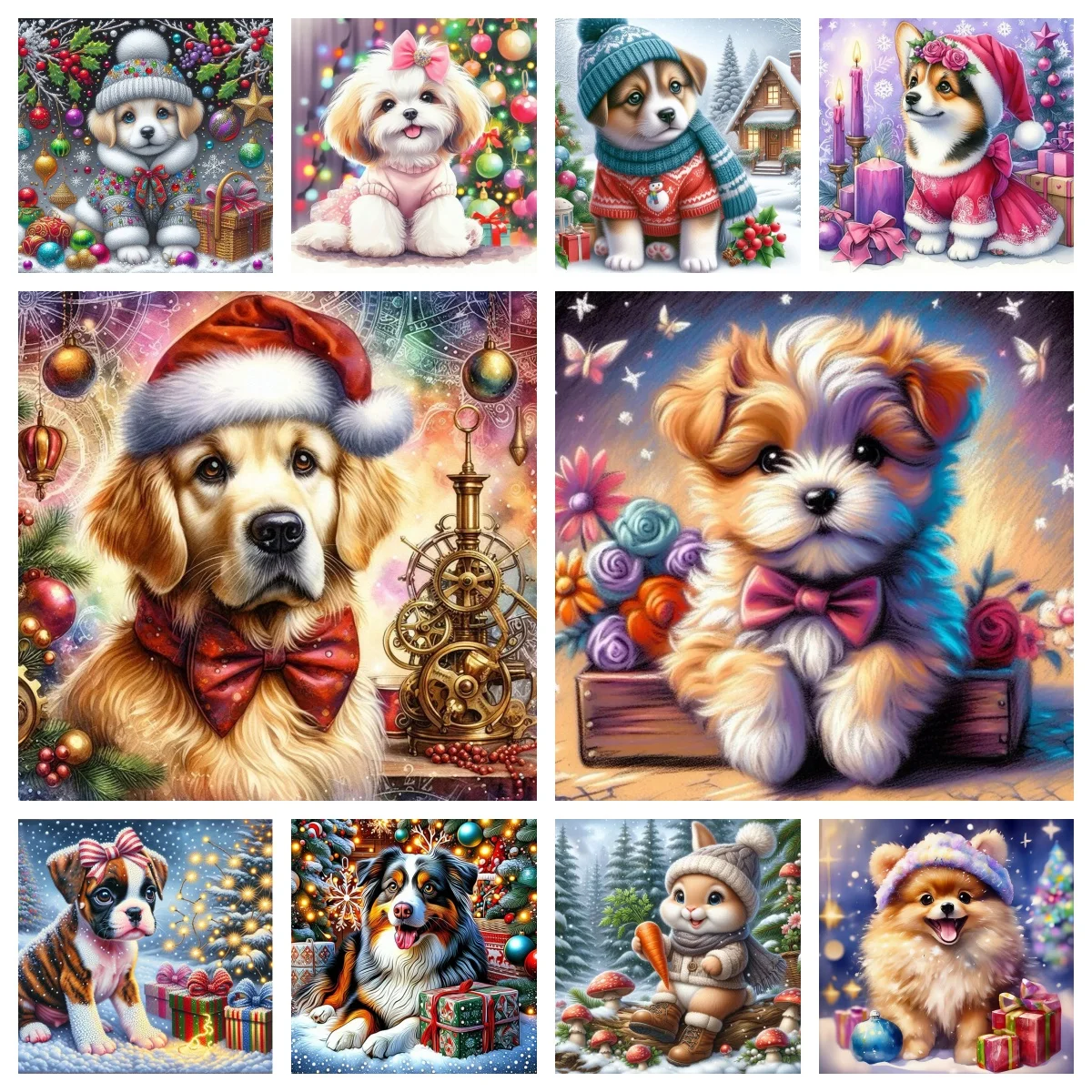 

Christmas Dog Portrait DIY Full Drill Diamond Dots Paintings Picture Arts Craft , Yorkshire West Highland Terrier Pets Animal