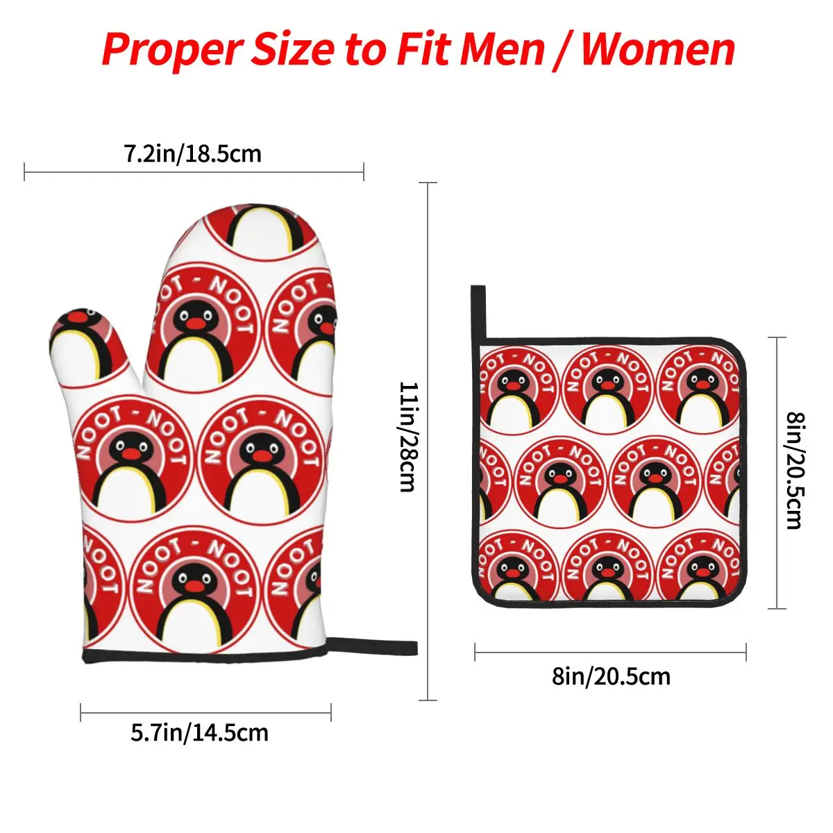 Pingu Noot Noot (Pingu The Pengouin) - Red Oven Mitts and Pot Holder Sets of 4 for Baking Cooking BBQ Resistant Non-Slip Gloves