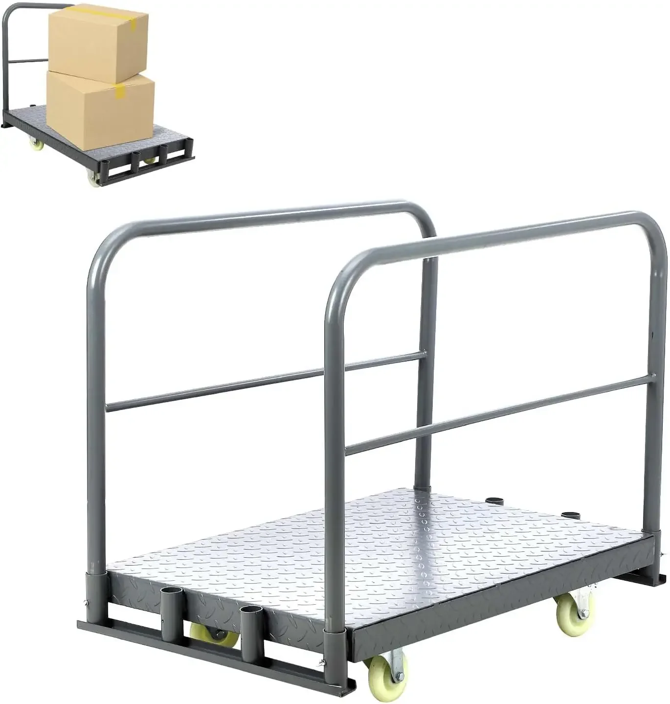 Truck Cart, Platform Truck Cart Heavy Duty Lumber Cart Drywall Dolly 2000 lbs Capacity with 360°Swivel Casters 1Front and 2 Side