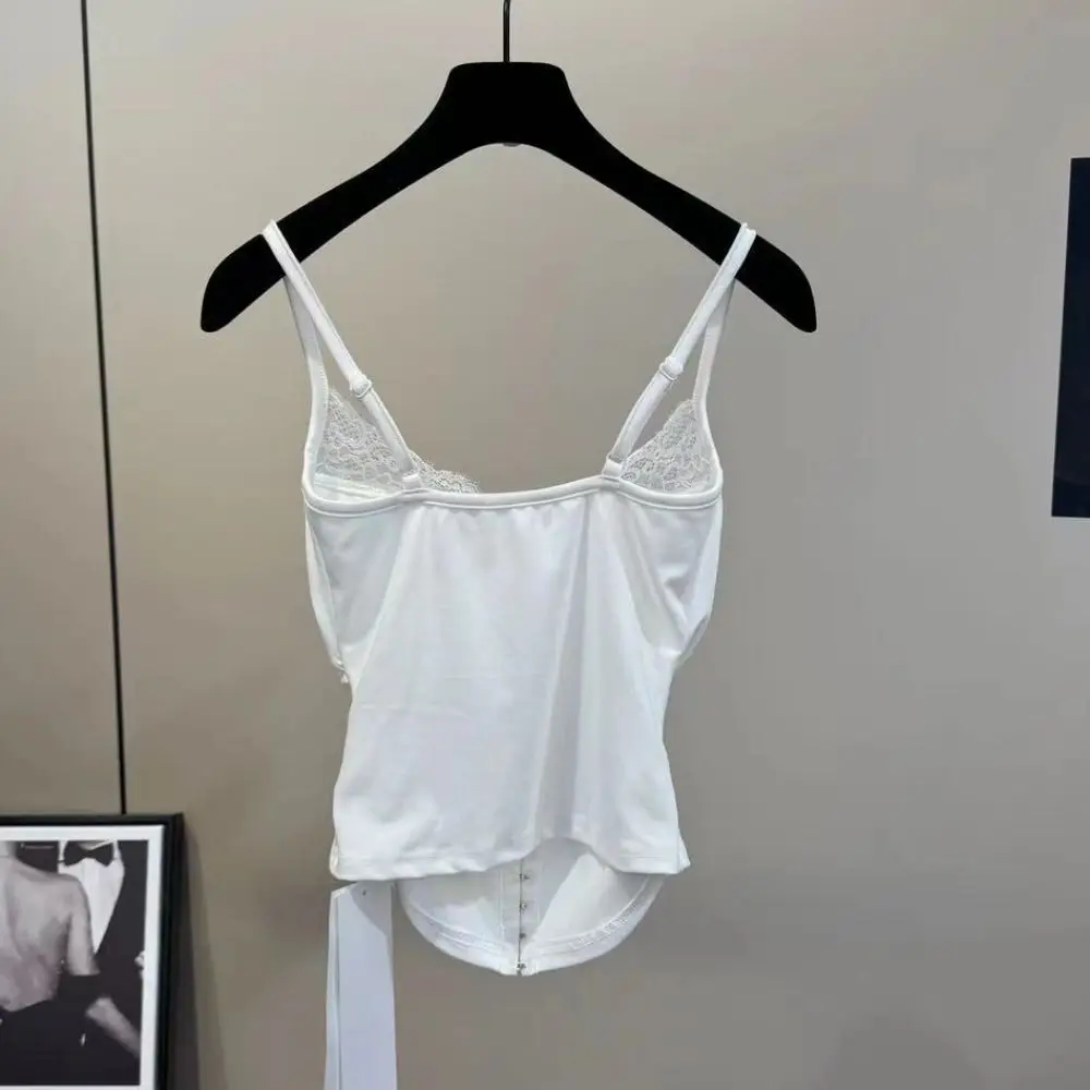 Korean Style Sleeveless Y2k Slim Crop Top Buckle Sweet Women's Lace Vest Top Undershirt Cartoon Camisole with Pads Girl