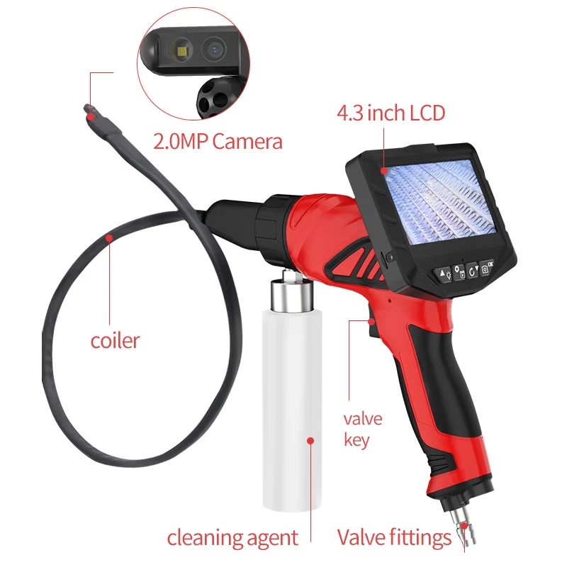 High Pressure Visual Car Air Conditioner Cleaning Gun Kit LCD Display Pipe Endoscope Evaporation Box Visible Cleaning Gun