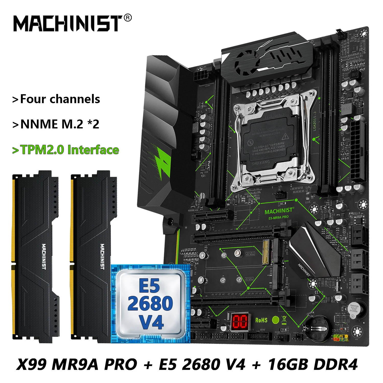 MACHINIST X99 MR9A PRO carte mère en option Combo DDR4 16GB RAM et Xeon E5 2680 V4 CPU LGA 2011-3 TPM NVME M.2 Interface
