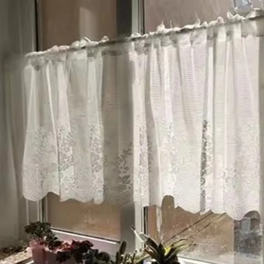Cortinas cortas de encaje blanco europeo estilo 2025 para cocina, Patio exterior y balcón, cortinas decorativas para ventana