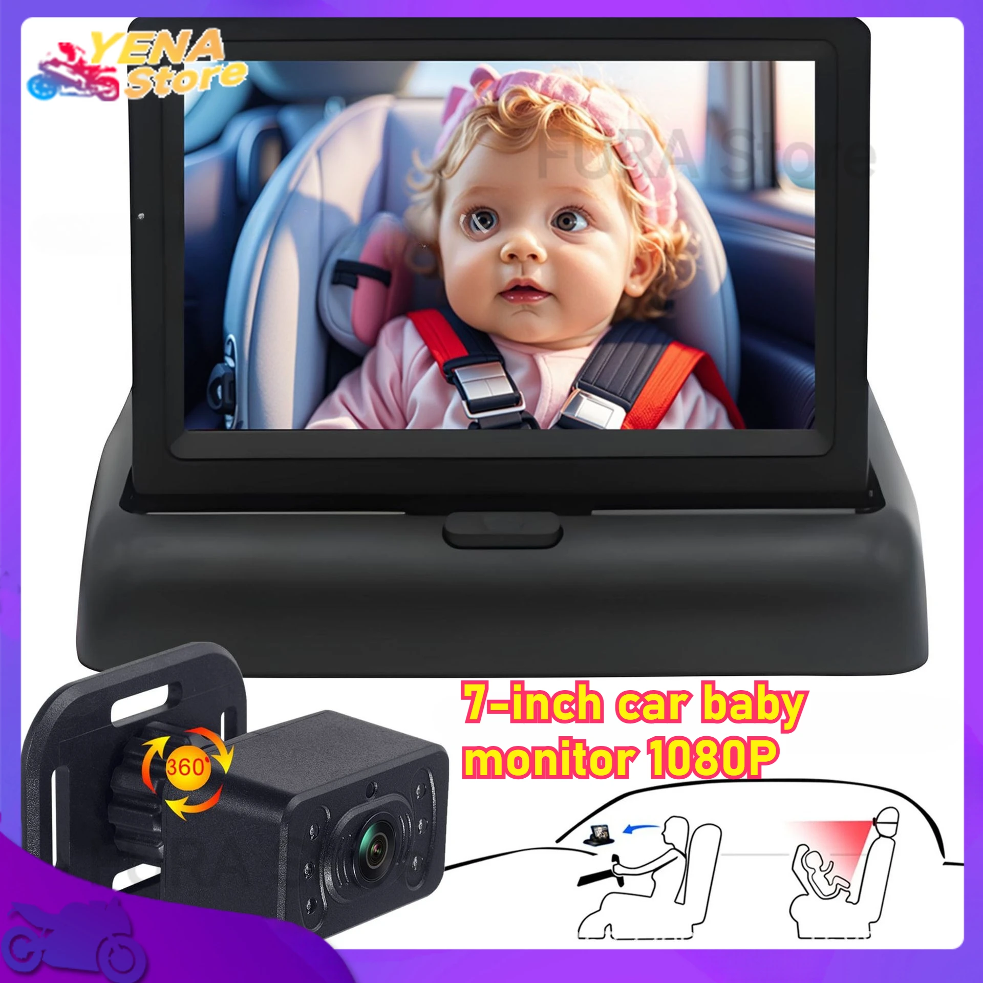 

Baby car monitor 1080P high-definition dual-camera monitor 4.3-inch seat mirror 360° night vision baby stroller mirror camera
