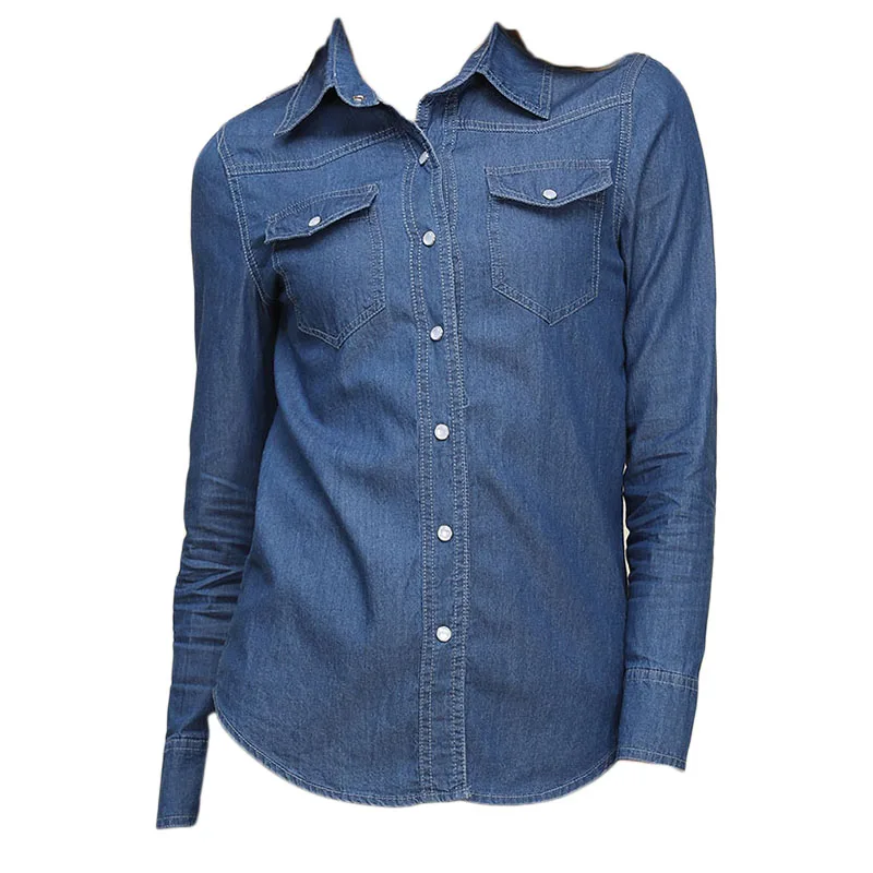 Spring 2026 New Denim Shirts And Blouse For Women Korean Style Long Sleeve Top Blue Or Sky Blue Color Jeans Elegant Blouses