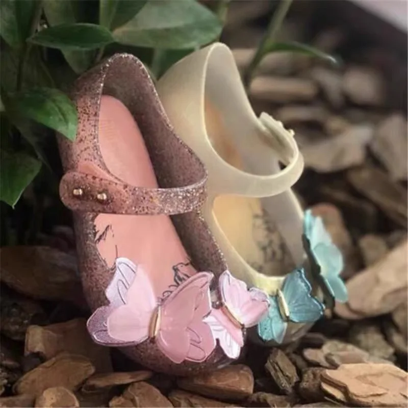 Mini Melissa 2024 New Style Children Jelly Shoes Girl Fashion Cute Butterfly Style Single Shoes Spring Summer Kids Beach Sandal