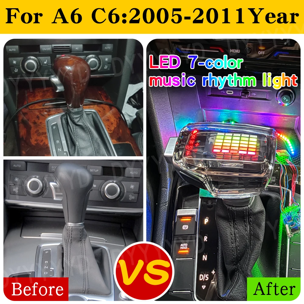 Ambient Lamp Sound Control Music Rhythm Lights For Audi A6 C6 C7 A4 B8 S6 A7 A5 Q5 Q7 4L A3 8P S4 S5 Led Crystal Gear Shift Knob 4