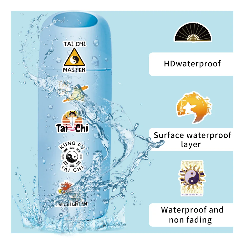 10/30/50 قطعة ثقافة تاي تشي النمط الصيني الكونغ فو ملصق DIY بها بنفسك الديكور مقاوم للماء سكيت دفتر لعبة الكتابة على الجدران