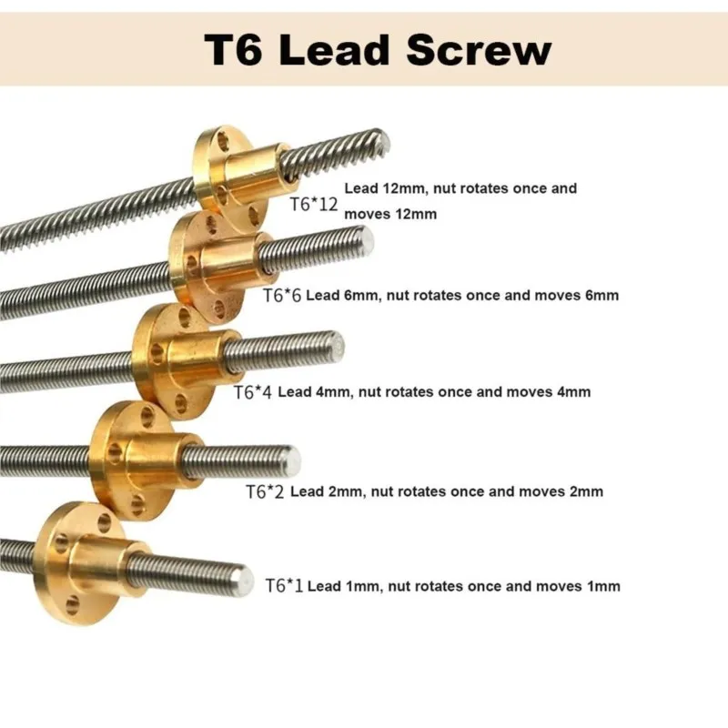 T6 Lead Screw 304 stainless steel Trapezoidal Screw lead 1/2mm/4mm/6mm/12mm Lead Screw with Brass Nut for 3D Printer