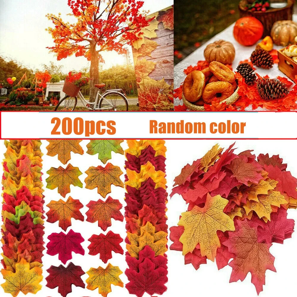 

200Pcs Artificial Maple Leaf Thanksgiving Garland Decorations Fall Maple Wedding Festival Party Home Room Decor Fall Leave Vine