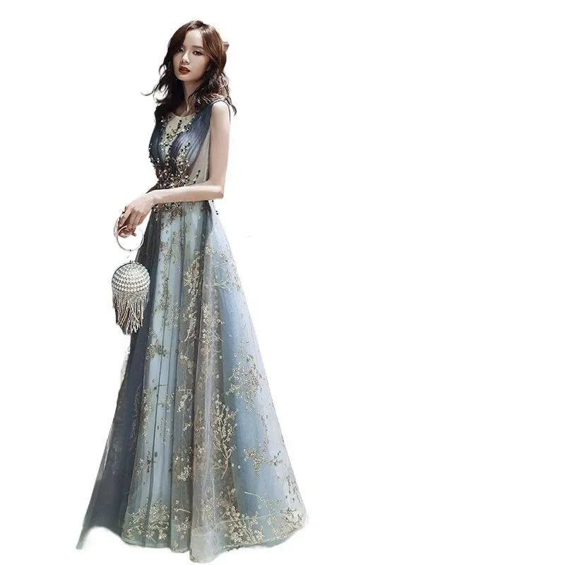 Customized Advanced Evening Dress, Women's Banquet, Piano Art Exam,  Niche, High End Champagne Color, French Style, Host Dress