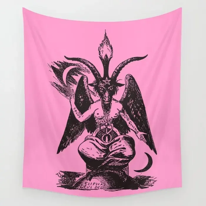 Black And Pink Baphomet Tapestry Wall Hanging Hippie Tapestries Rugs Home Living Room Dorm Decoration Tablecloths Blanket