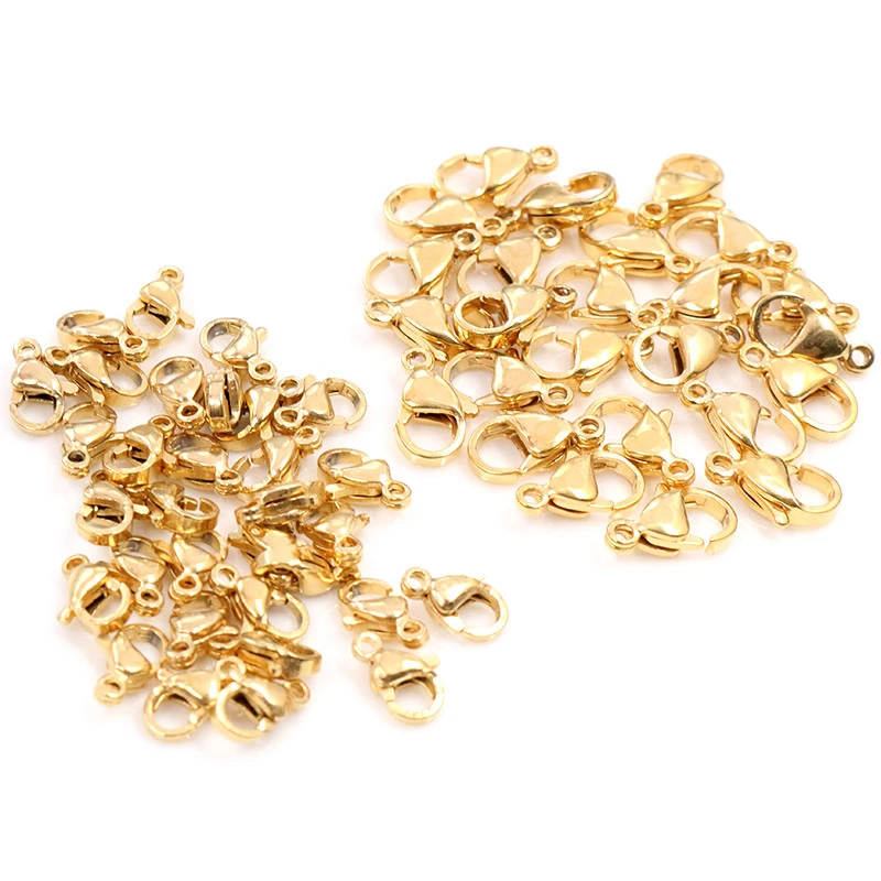 30 Stks/partij 12*7 Mm 10*5 Mm Rvs Vergulde Karabijn Haken Voor Ketting & armband Ketting Diy Sieraden Bevindingen