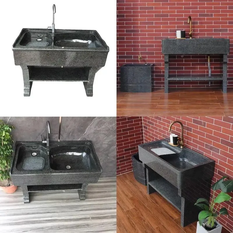 Custom Black Granite Basin Sink High Quality Modern Design Hotel Use Fashionable Drain