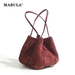 MABULA Handmade Genuine Suede Woven Top Handle Basket Purse Designer Chic Women Cell Phone Bag Elegant Crossbody Shopper Handbag