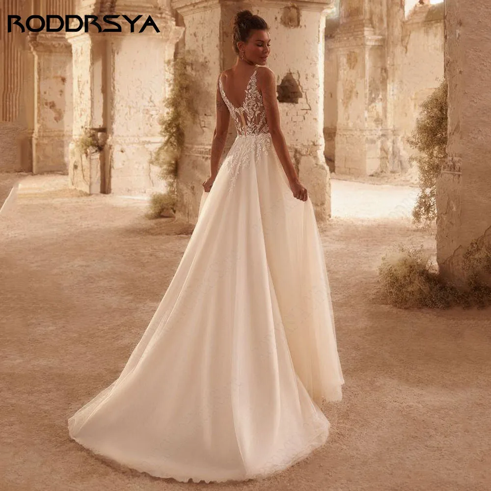 RODRSYA Vintage A-Line Lace Vestidos de Noiva 2024 Sem Mangas Ver Através VestidoRODDRSYA Vintage A-Line Vestidos De Casamento De Renda 2024 Sem Mangas Ver Através Vestidos De Noiva Backless Sweep Trem Vestidos Blancos