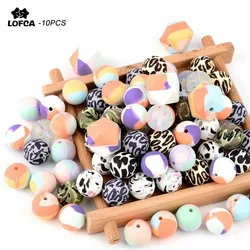 LOFCA 10pcs 12mm/15mm/19mm Tie dye leopard Terrazzo Dalmatian camo Silicone  For making Necklace Bracelets  Jewelry accessories