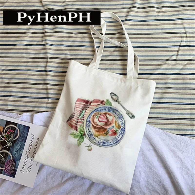 

Watercolor Vegetable Farm Canvas Tote Bag - Strawberry Hare Flower Pastoral Nature Hand-painted Shoulder Shopping Bag Women