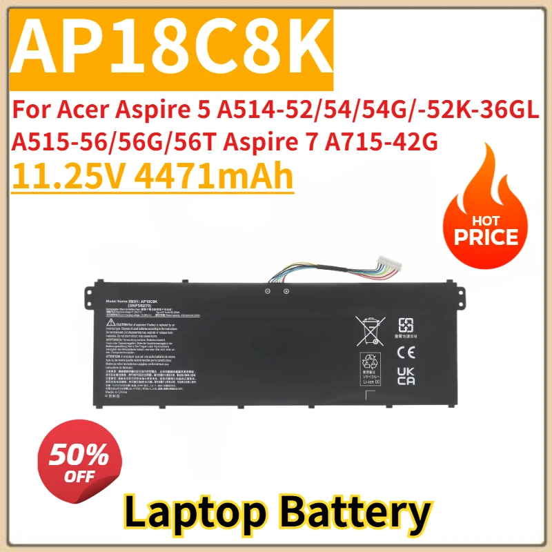 

4471mAh Laptop Battery AP18C8K for Acer Aspire 5 A514-52/54/54G/-52K-36GL A515-56/56G/56T Aspire 7 A715-42G New High Quality