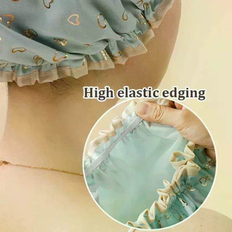 1pcs Waterproof Shower Cap Double Layer Elastic Shower Hair Cover Women Supplies for Kitchen Bathroom Shampoo Caps Bathing