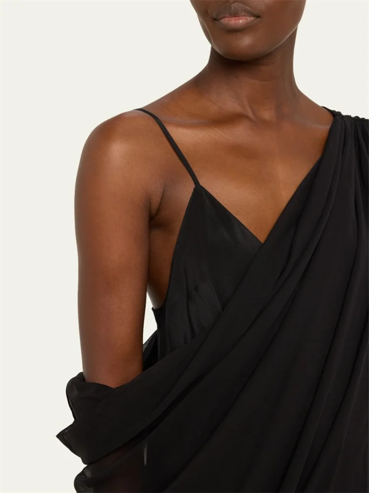 Robe de Bal Asymétrique Drapée pour Femme, Fermeture Éclair au Dos, Longueur au Sol, Nouvelle Collection 2024