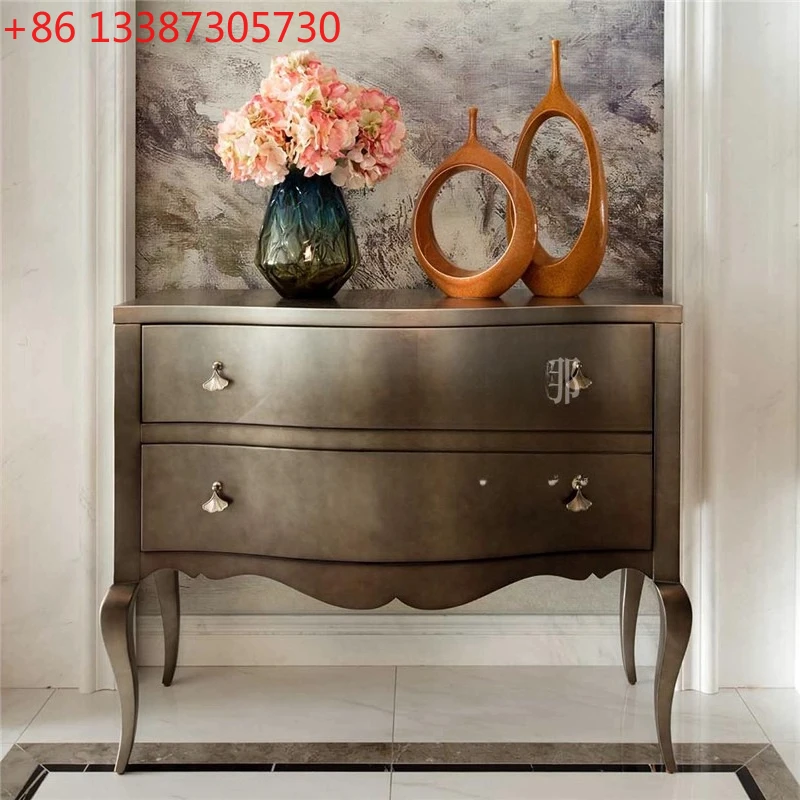 

American champagne silver old drawer light luxury porch cabinet home decoration cabinet
