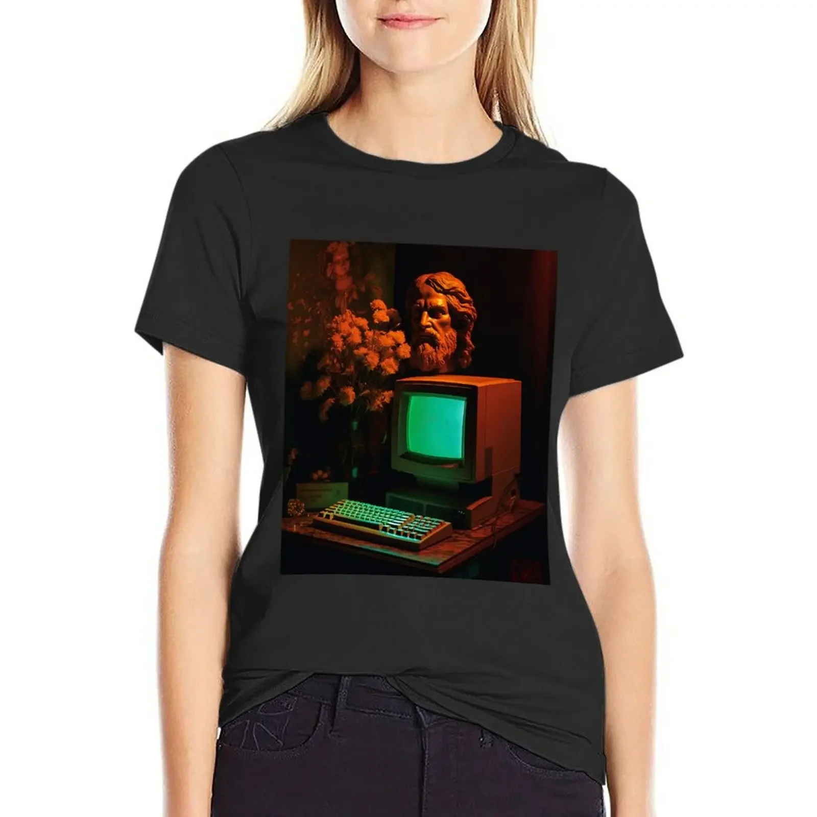 

A Bust and a Computer - Vintage Vaporwave T-shirt graphics tops tees white t shirts for Women