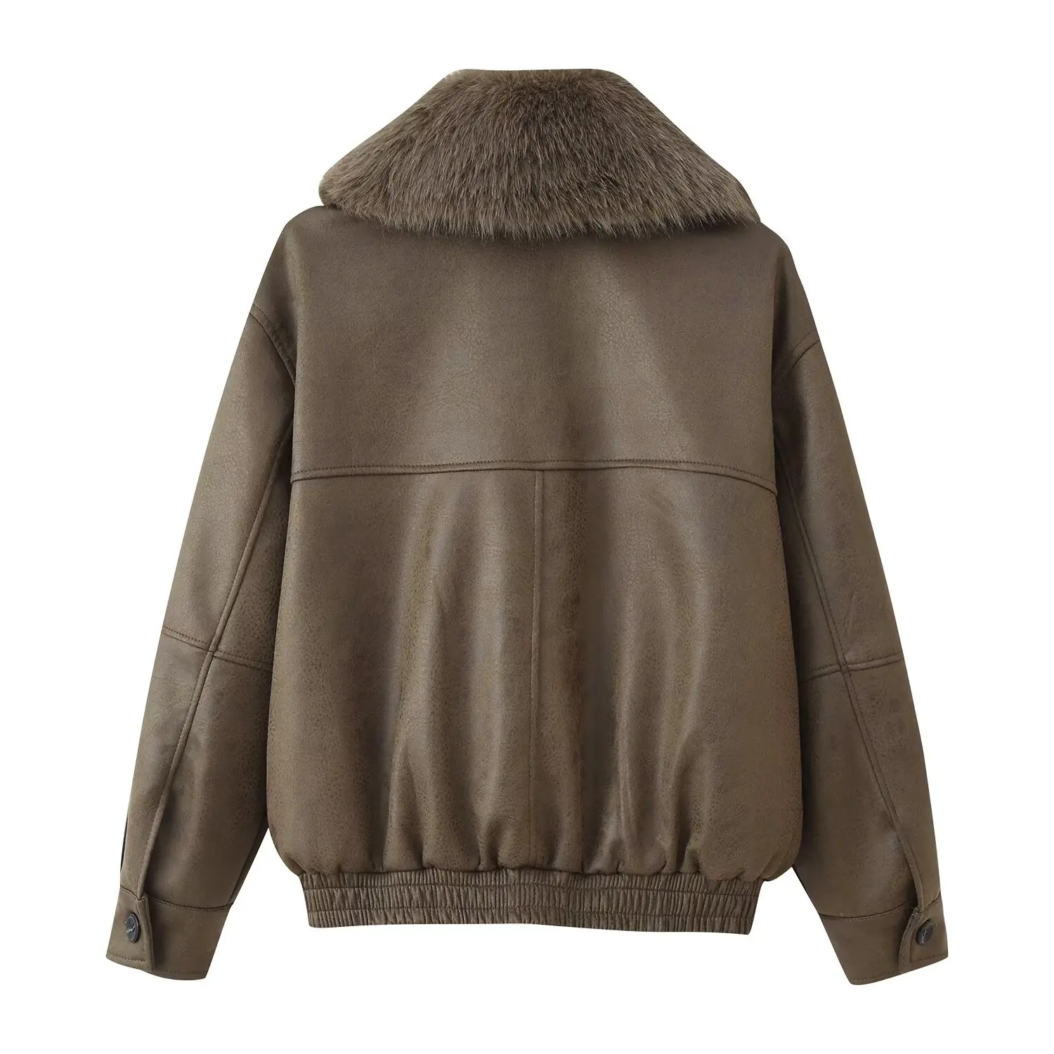 2025 여성 패션 유럽 및 미국 스타일 가을 신상 인조 가죽 효과 재킷 시크 탈부착 가능한 퍼 칼라 아우터웨어