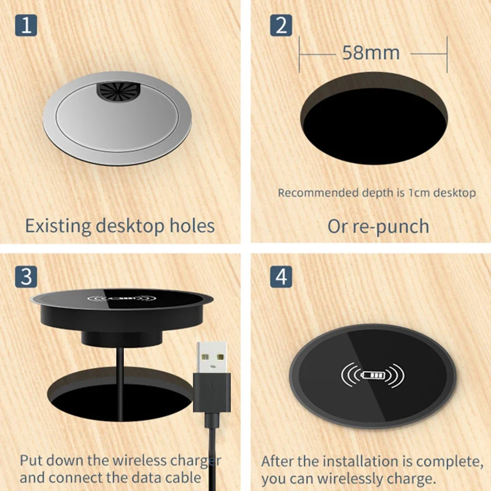 15W Built in Desktop Wireless Charger Desktop Furniture Embedded Qi Fast Wireless Charger Charging For 13 /12 Galaxy S22 S20U