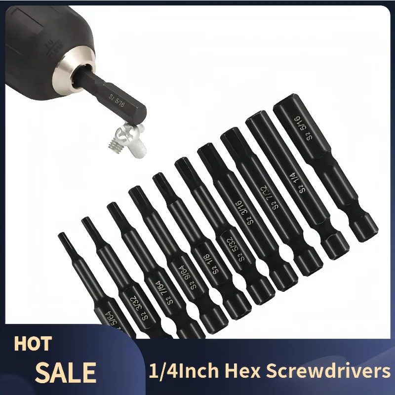 

10PCS 1/4Inch Hex Screwdrivers Precision Magnetic Imperial Hex Screwdriver Bit Set For Electric Drill Hex Screws Disassembly