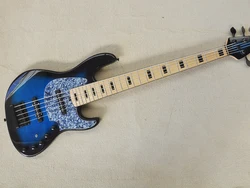 5 Strings Blue Electric Bass Guitar with Maple Fretboard,Gray Pearl Pickguard,Customized Logo/Color Available