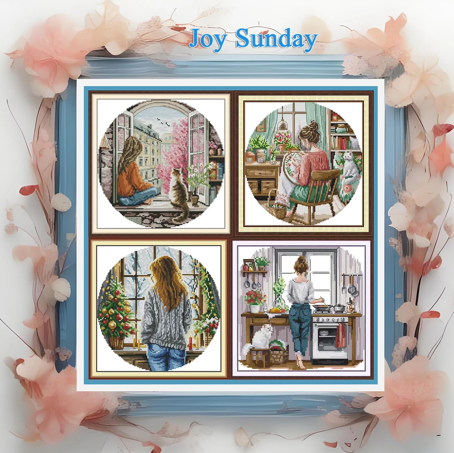 【セール中】ジョイサンデー 新しいプリント済みクロスステッチキット 簡単なパターン アイダスタンプ生地 刺繍セット 大人向け-女の子が人生を楽しむ