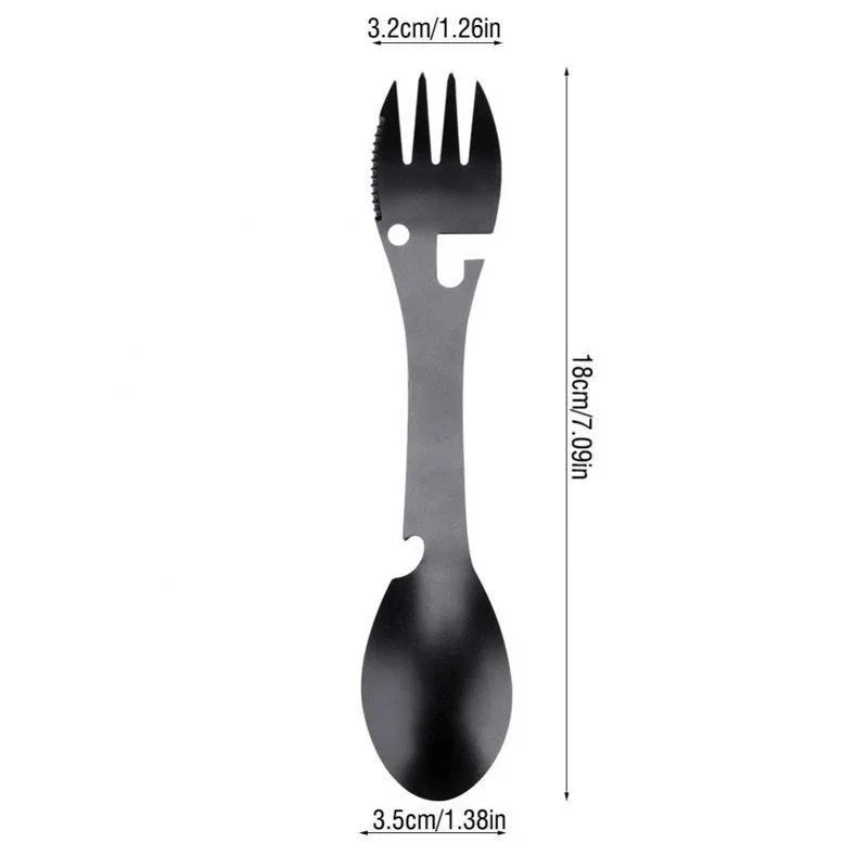 Multifunctional Camping Spork Stainless Steel Spoon Fork Knife Combo Utensil with Bottle Opener Survival Multitool