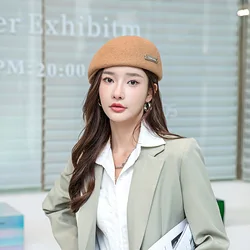 Panama Women's Autumn and Winter Warm Wool Beret Retro Wool Painter Hat Fashion Outdoor Cap H133