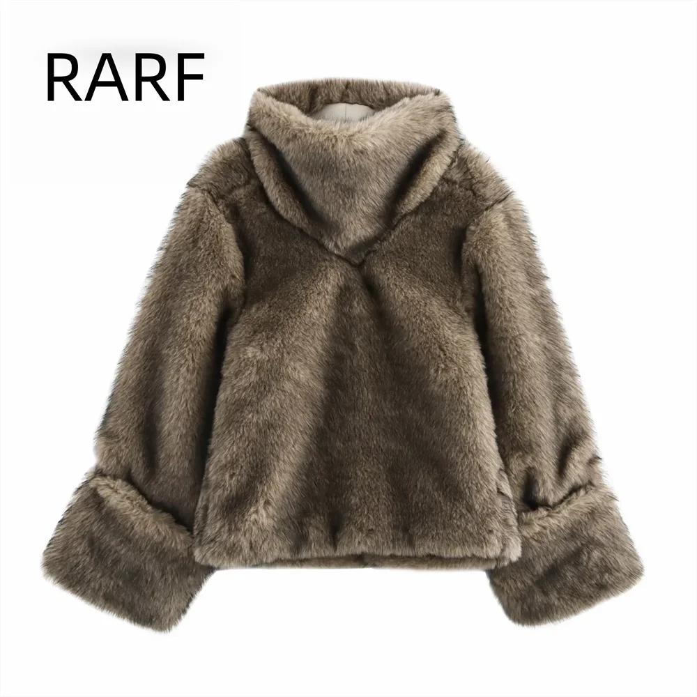 Autumn and winter new women's clothing high-end artificial fur effect high neck long sleeved fur short jacket