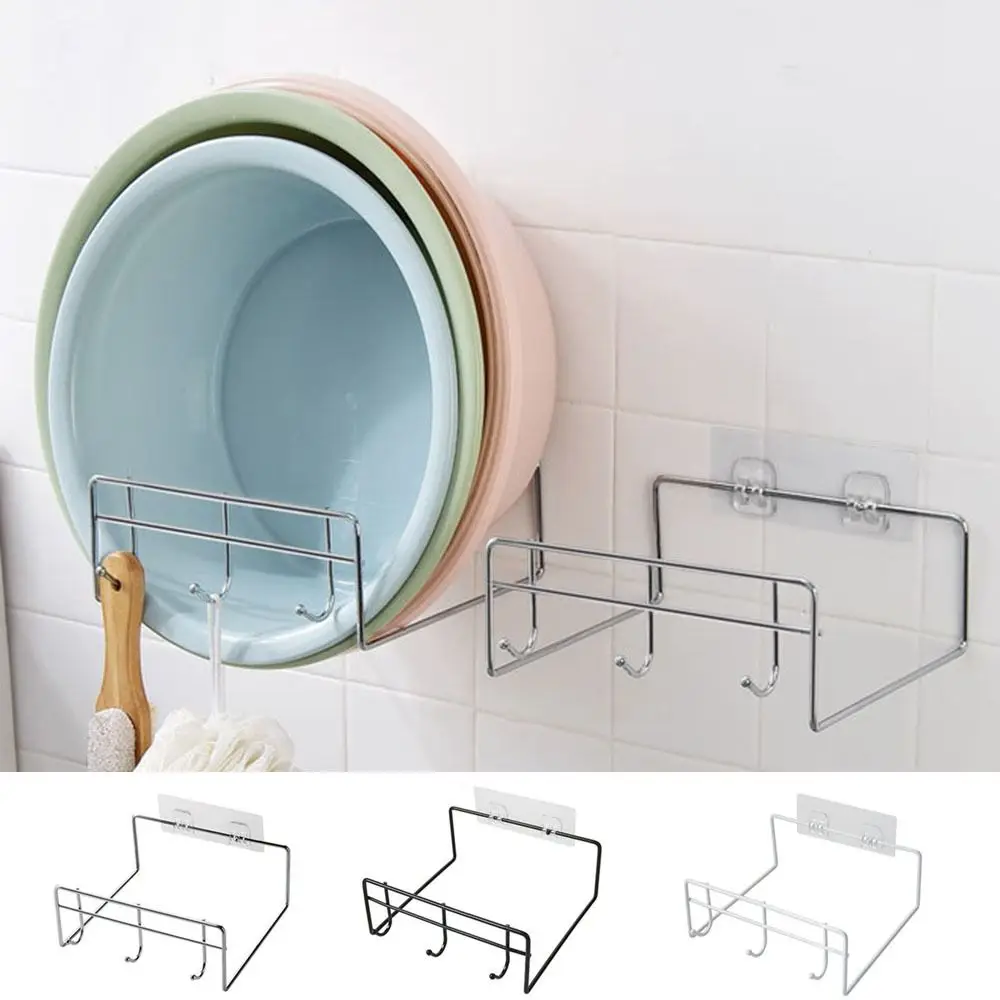 

Versatile Punch-free Iron Washbasin Rack Wall-mounted with Hook Washbasin Stand Saving Space Basin Storage Rack Kitchen