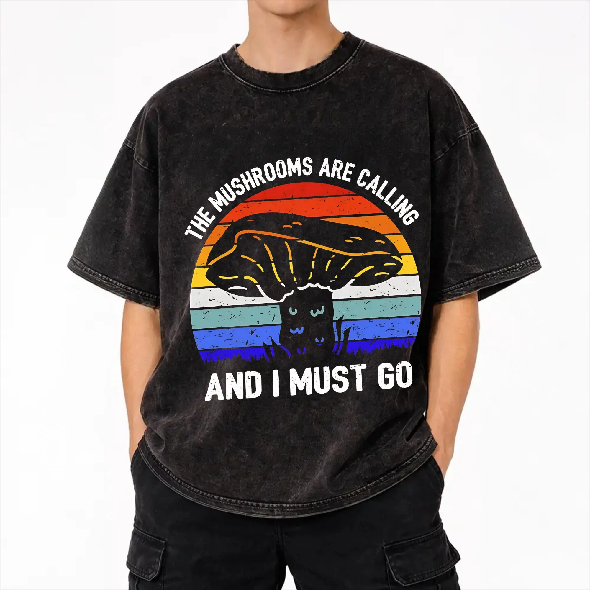 Mushrooms Are Calling Washed T Shirt Streetwear Hip Hop Novelty T-Shirt  Tees Tops for Men Women 100% Cotton Streetwear